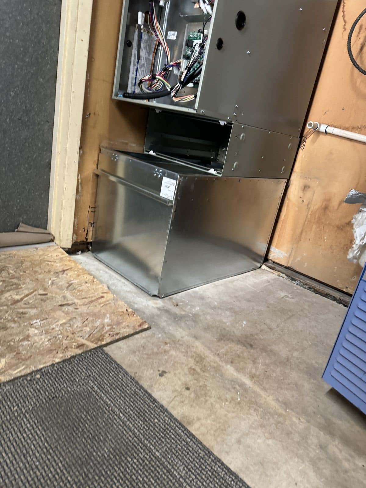 Furnace supply plenum after repair work